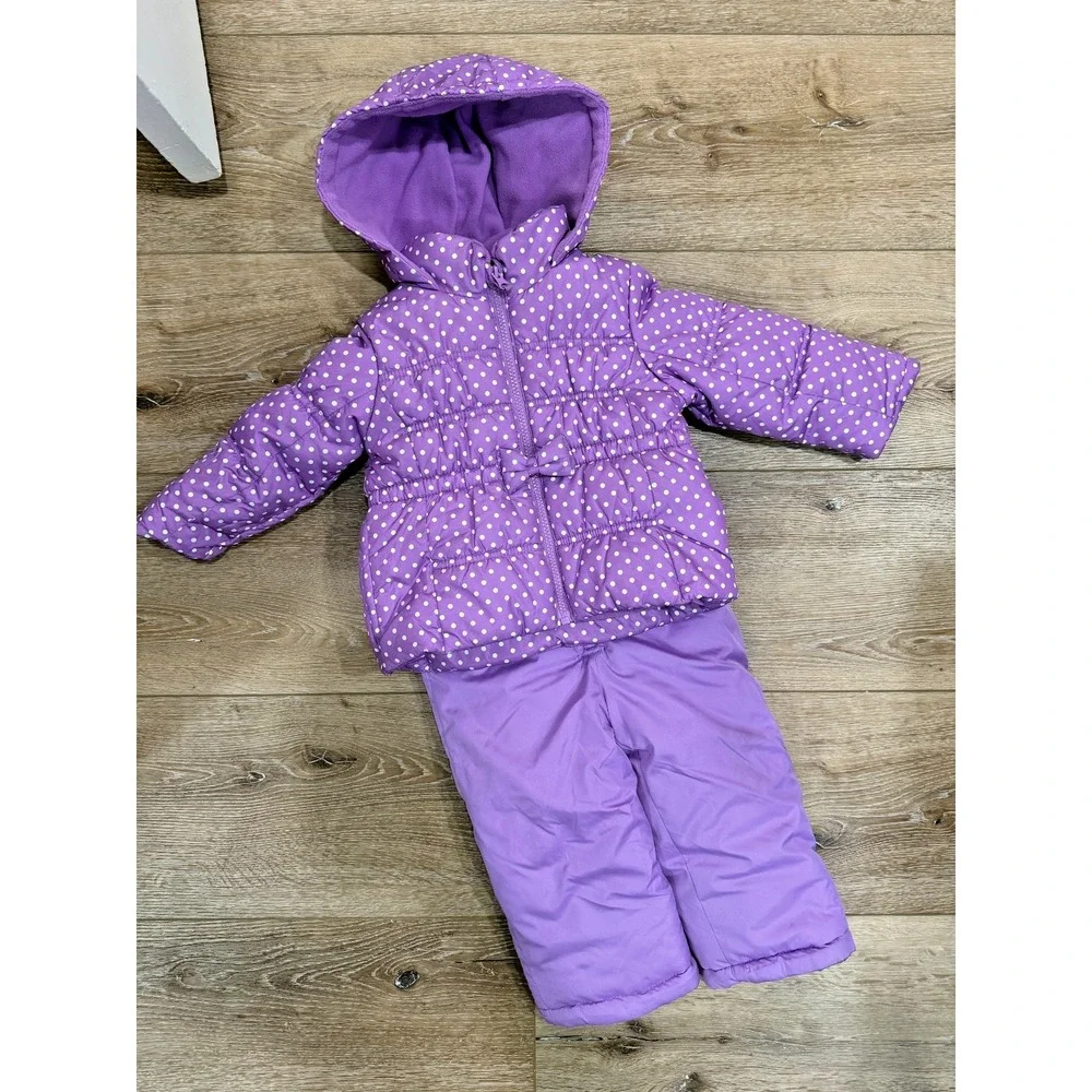OshKosh B'gosh Girls 2T Purple Polka Dot Puffer Jacket Snow Bib Set